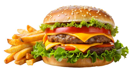 Delicious double cheeseburger with crispy french fries for fast food menus