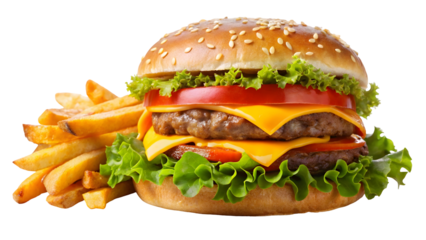 Delicious double cheeseburger with crispy french fries for fast food menus