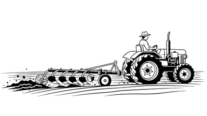 Farmer plowing field with tractor