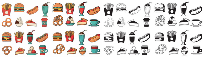 Fast food icons set with transparent background