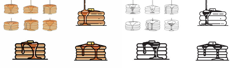 Stacked pancakes icons in various styles