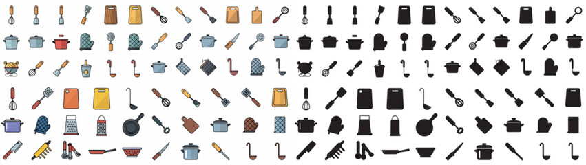 Cooking utensils and cookware collection with transparent background