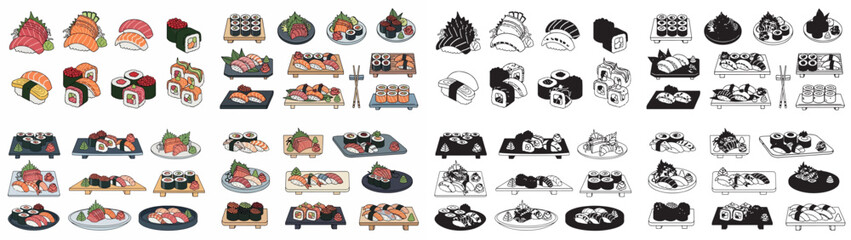 Sushi assortment collection with transparent background © morisa