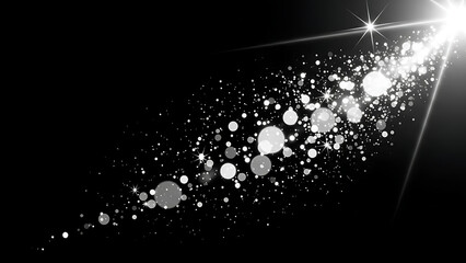 Abstract light beam with sparkling particles and glowing bokeh