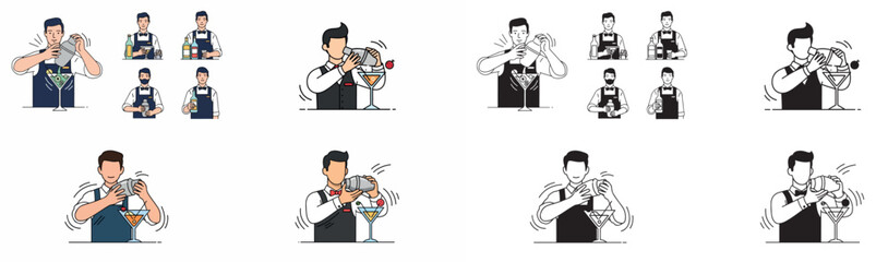 Bartender mixing cocktail step-by-step process