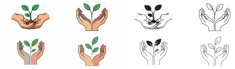 Hands holding seedling, growth concept with transparent background