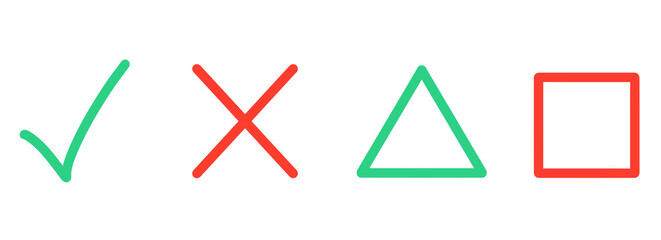 シンプルな赤色のチェック・ばつ・三角・四角マーク