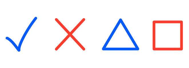 シンプルな赤色のチェック・ばつ・三角・四角マーク