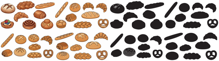 Assorted baked goods collection with transparent background
