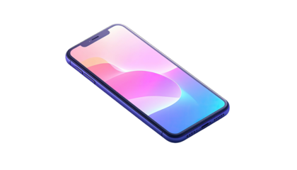 Phone lying flat with gradient, pastel screen, dark background