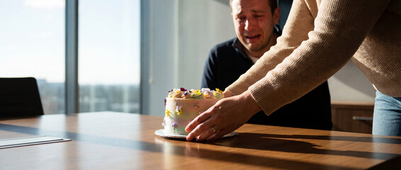 Emotional moment at a birthday celebration in a bright room
