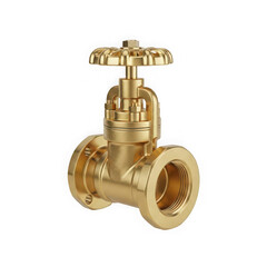 Realistic 3d of a brass globe valve with flanged connection isolated on transparent background