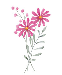 Watercolor flowers decor for stationary, greetings, etc. Bouquet, floral decoration. Hand drawing.