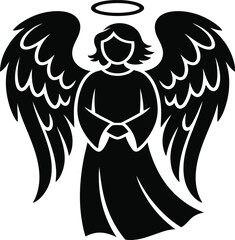 Holy Angel Silhouette with Halo Christian Religious Christmas Symbol