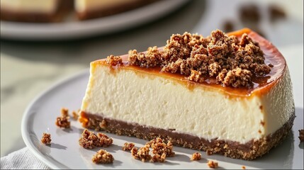 Caramel Crumble Cheesecake, HD Commercial Food Material, Ins-style Luxury Natural Soft Light, Suitable for Dessert E-commerce Detail Pages, Bakery Brand Promotion Posters