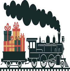 Christmas Steam Train Carrying Gifts  Festive Holiday Toy Illustration