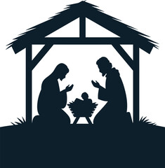 Nativity Scene Silhouette  Baby Jesus Mary & Joseph Christian Christmas Symbol