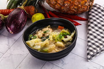 Chinese wonton soup with dumplings