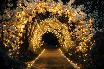 Wedding theme archway with sparkling gold lights high resolution picture
