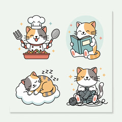 Adorable Pastel Kawaii Colour Cute Cat Collection A Delightful Set of Illustrations for Various Uses