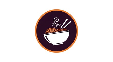 Bold ramen bowl logo in flat style with swirling steam and chopsticks behind, ideal for food brands, packaging, and digital labels.