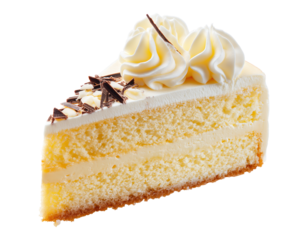 Vanilla sponge cake slice with whipped cream frosting