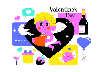 Happy Valentine's Day Vector Illustration on February 14 Featuring Heart Love Symbolizing Couple Affection in Flat Cartoon Pink Holiday Background
