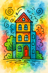 Bright Hand-Drawn Architectural Artwork