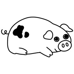 Adorable Cartoon Pig with Black Spots Cute Farm Animal Line Art