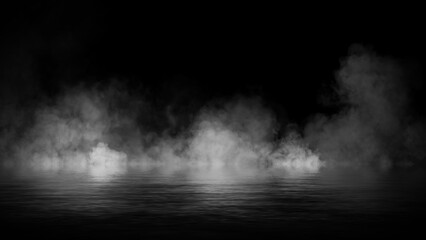 Abstract smoke steam moves on black background texture . The concept of aromatherapy. Reflections on water. Stock illustration.
