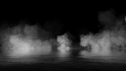 Abstract smoke steam moves on black background texture . The concept of aromatherapy. Reflections on water. Stock illustration.