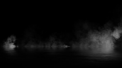 Abstract smoke steam moves on black background texture . The concept of aromatherapy. Reflections on water. Stock illustration.