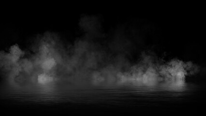 Abstract smoke steam moves on black background texture . The concept of aromatherapy. Reflections on water. Stock illustration.