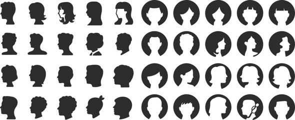 Extensive collection of diverse human head silhouettes face profile