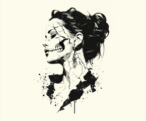 Woman's face with a skull on it
