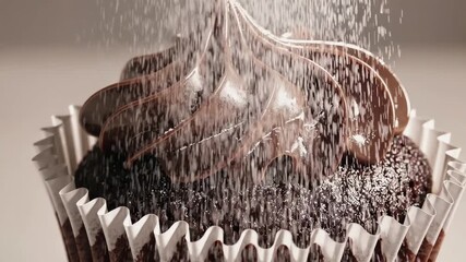 Delicious chocolate cupcake with creamy frosting swirl and sprinkles