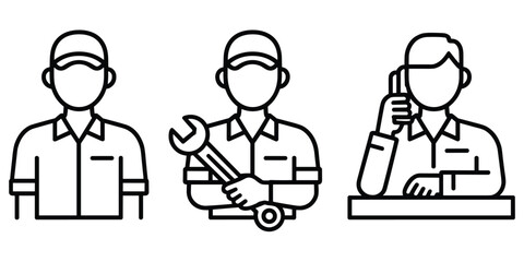 Male Workers Icons with Tools and Communication Device mechanic technician