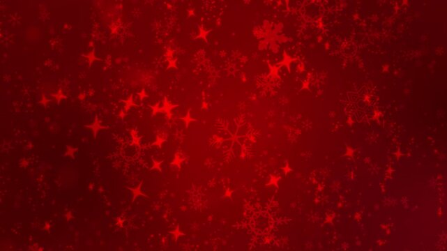 Enchanting Christmas Background Animation Featuring Snowflakes and Sparkling Stars in a Festive Red Color Palette, Perfect for Holiday Celebrations and Decorations