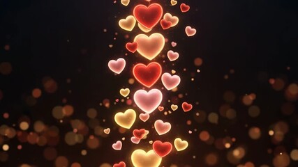 Romantic golden heart animation floating upwards on a dark background creates a magical, loving feeling for Valentine's Day specials