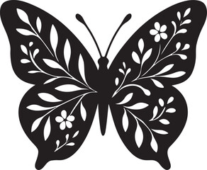 Decorative butterfly silhouette with intricate floral patterns design
