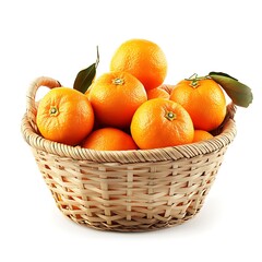 A basket brimming with juicy, fresh oranges. The vibrant color and natural texture of the oranges and basket create a beautiful composition.