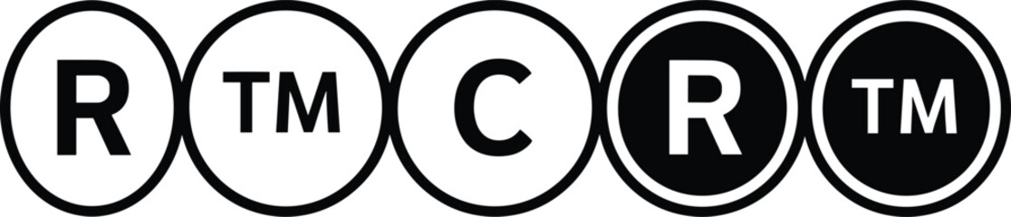 Black And White Icons For Registered Trademark And Copyright Symbols vector illustration