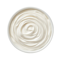 White cream swirl in bowl top view transparent background
