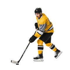 Fototapeta premium Professional Male Ice Hockey Player Puck Handling Action