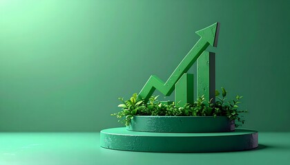 Green Growth Chart with Arrow and Plants on Pedestal.