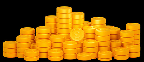 Piles of Golden Coins with Dollar Sign on Black