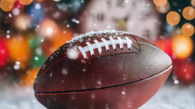 Exciting moments of a snowy football game during the winter season