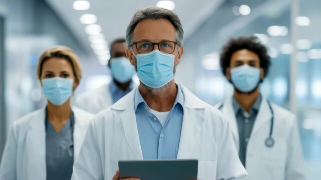 Healthcare professionals in masks ready to assist patients in hospital