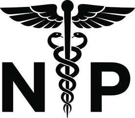 Nurse Practitioner NP Caduceus Symbol and Text illustration untitled © Creatives Mind