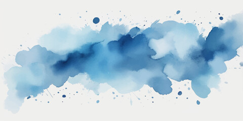 Abstract blue watercolor texture background with sky color splash and grunge ink design